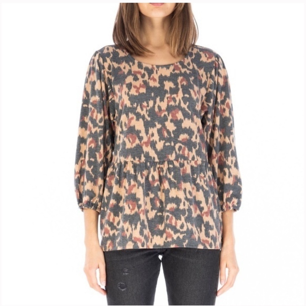 Bobeau Medium Babydoll Top Blouse Top Shirt Womens Animal-Print
